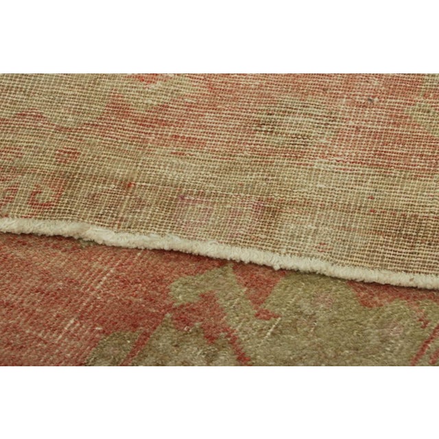 Textile Vintage Turkish Rug in Pink With Green & Cream Floral Medallion | Rug & Kilim For Sale - Image 7 of 7