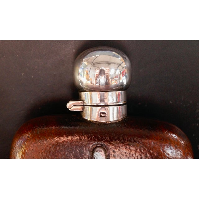 Antique Silver Plated Leather Bound Hip Flask by James Dixon & Sons, 1920s For Sale - Image 3 of 8