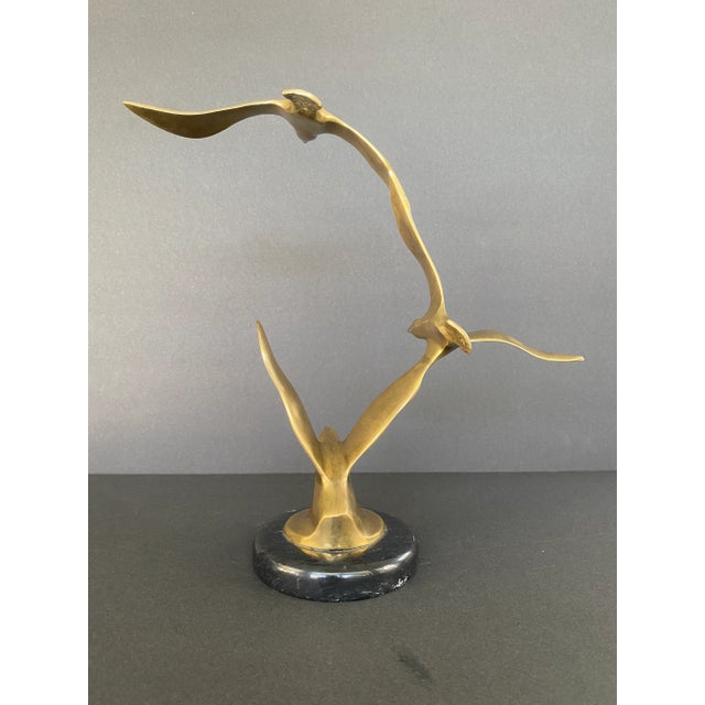 Curtis Jere Mid Century Modern Brass and Marble Birds in Flight Sculpture in the Style of C. Jere For Sale - Image 4 of 11