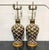 A pair of Bunny Williams Chicken Feather lamps featuring shapely ceramic bodies with a rich brown glaze and an ivory...