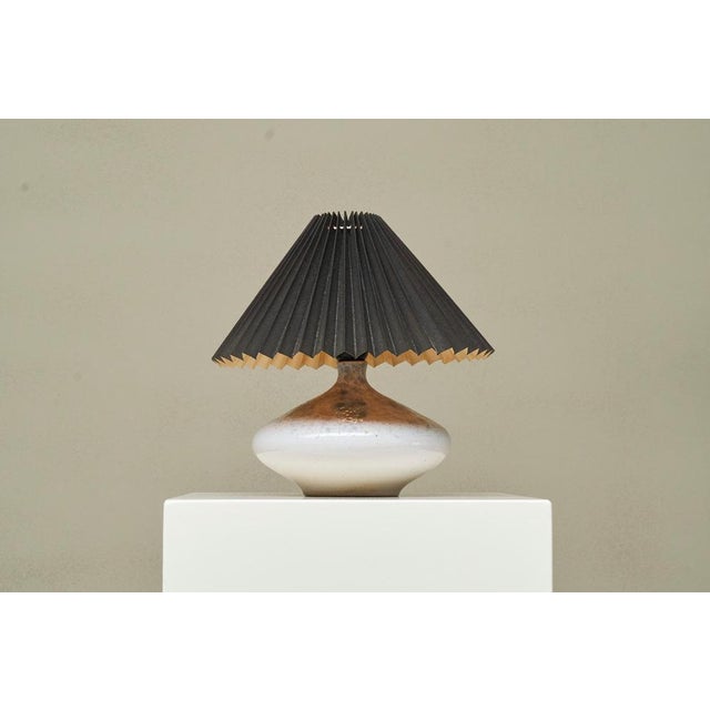 Wonderful Mid Century Studio Pottery Table Lamp with Plissé Shade 1960s A beautiful mid century studio pottery table lamp...