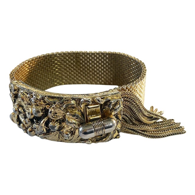 Vintage Goldstone Mesh Tassel Bracelet 8.25" For Sale