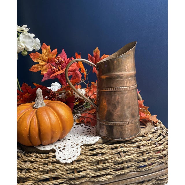 Early 20th C Primitive Rustic Hand-Hammered, Forged Copper Pitcher For Sale - Image 14 of 17