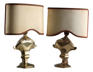 Antique Table Lamps in Bronze and Carved Wood, Italy, 20th Century, Set of 2