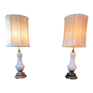 Vintage Honi Chilo Ceramic Lamps With Brass Base - a Pair For Sale