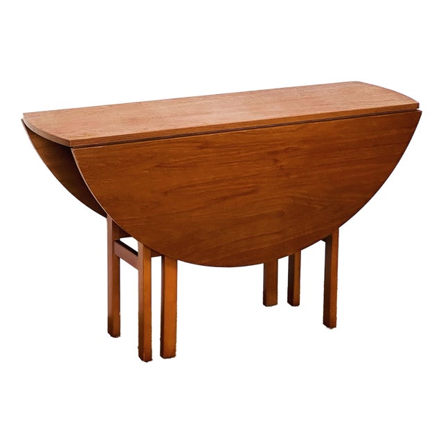 Scandinavian Round Drop Leaf Folding Dining Table in Teak, 1960s For Sale