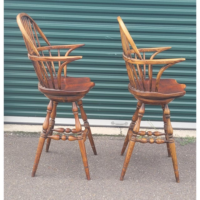 Brown Vintage Pair Windsor Swivel Stools For Sale - Image 8 of 9