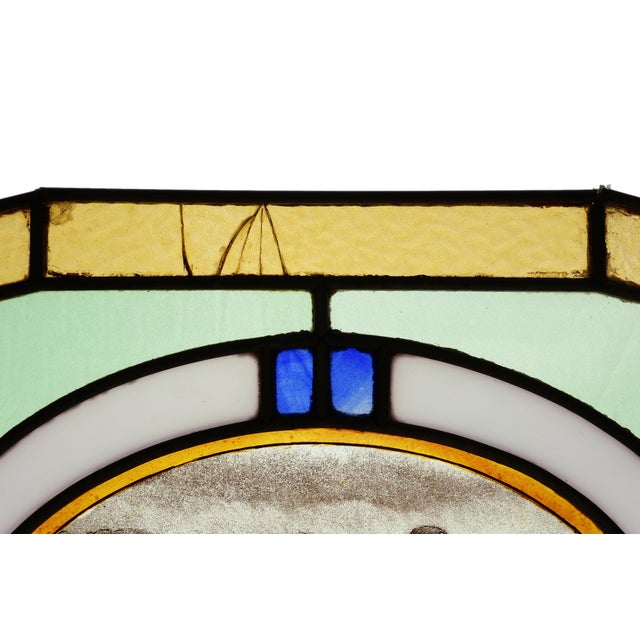 Art Deco Stained Glass Panel Depicting Runners in Motion, Belgium, 1910s For Sale - Image 4 of 11