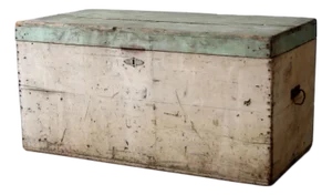 Antique Painted Flat Top Wood Trunk