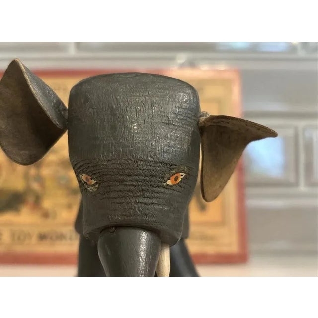 Dark Gray Antique Schoenhut 1903 Humpty Dumpty Circus Elephant & Box Top For Sale - Image 8 of 11