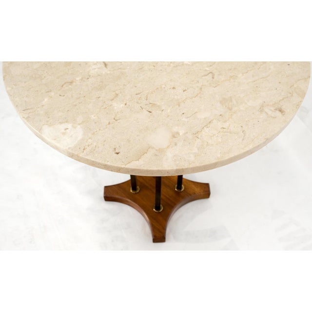 Mid 20th Century Round Marble Top Brass & Walnut Occasional End Side Table Lamp Stand For Sale - Image 10 of 12