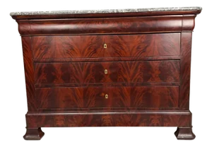 19th Century Louis Phillipe Commode in Burled Walnut with Grey Marble Top