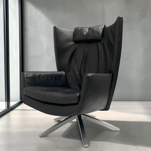 Black Leather Maua Swivel Chair with Lumbar Pillow from Design On Stock For Sale - Image 17 of 17