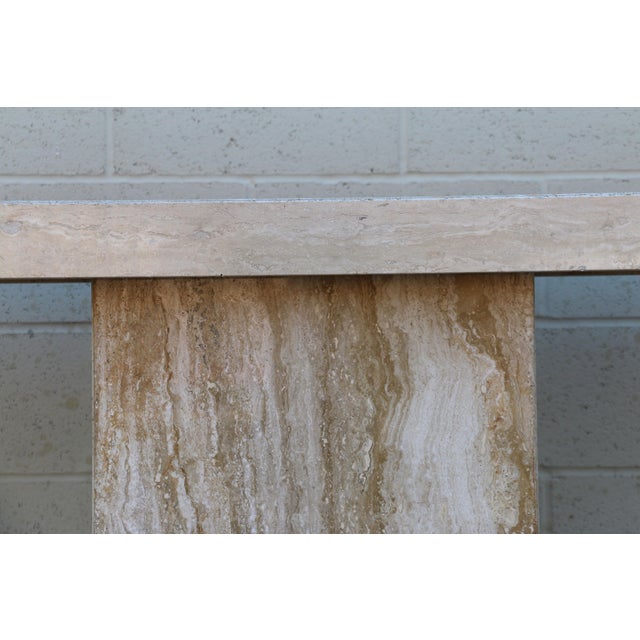Mid-Century Modern 1970s Italian Postmodern Beige Travertine Stone Pedestal Console Table For Sale - Image 3 of 18