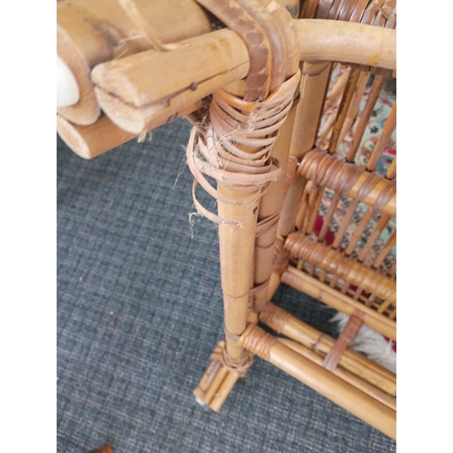 1950s Chippendale Rattan Wing Chair and Ottoman For Sale - Image 9 of 13