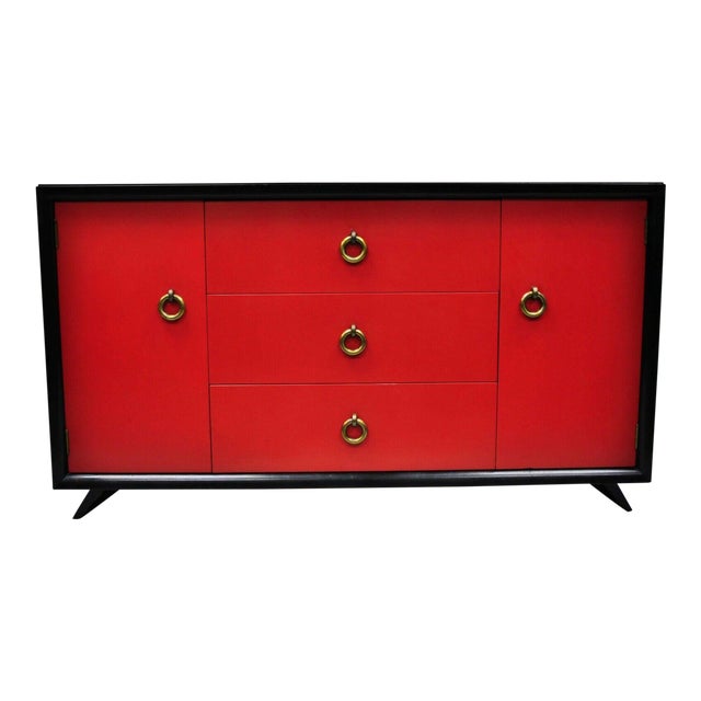 Mid Century Modern Harjer Black And Red Credenza Sideboard Chairish