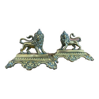 Pair of English Victorian Brass Metal Lions Circa 1880 For Sale