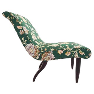 Italian Flower Satin Fabric Lounge Chair by Guglielmo Ulrich, 1940s For Sale