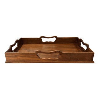 Hand Carved English Georgian Style Handled Gallery Butlers / Serving / Accent Tray in Walnut For Sale