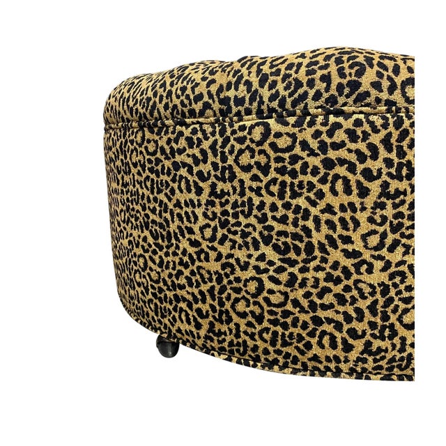 Early 21st Century Round Ottoman 33-In Dia, Newly Upholstered in Designer Leopard Print Chenille For Sale - Image 5 of 7