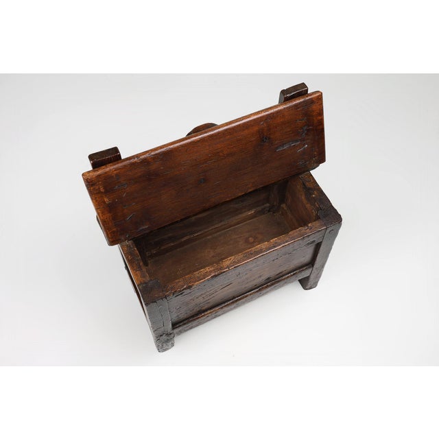 Brown Antique French Wooden Stool with Storage For Sale - Image 8 of 13