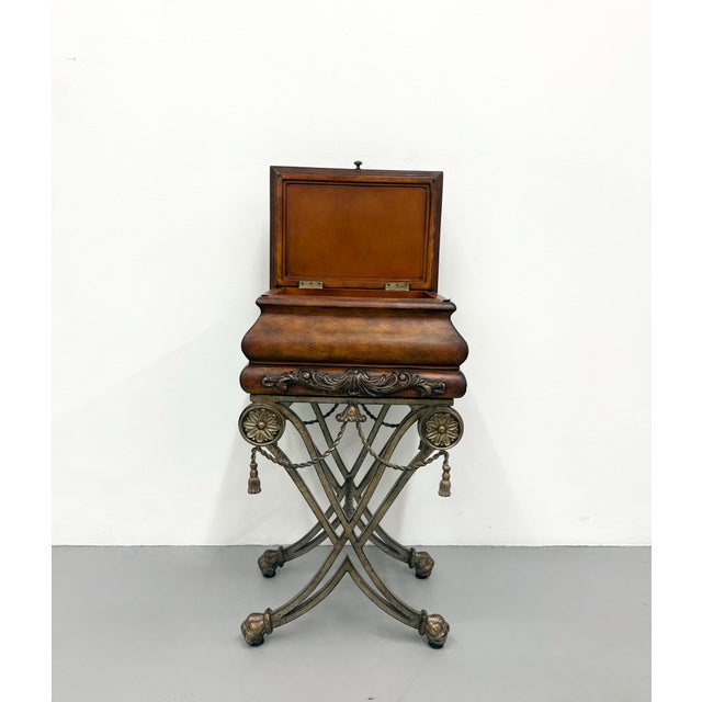 Vintage Ornate Neoclassical Wood and Metal Sewing Box For Sale In West Palm - Image 6 of 7