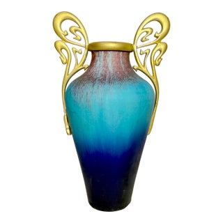 Antique Eugene Baudin French Bronze Mount Art Pottery Art Nouveau Vase 1843-1907 For Sale