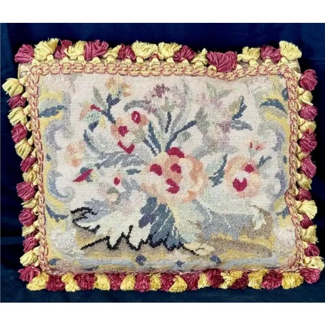 19th Century Needlepoint Floral Tapestry Pillows, Set of Two For Sale - Image 5 of 10