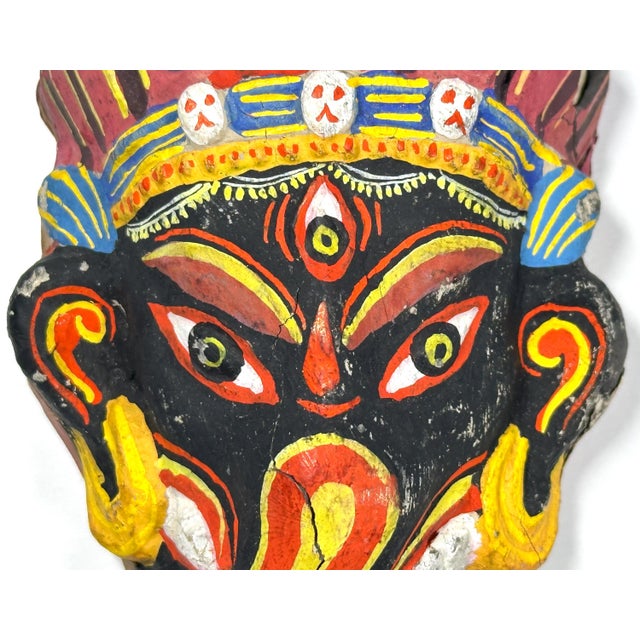 Pop Art Mid 20th Century Nepalese Hindu Ganesh Papier Mache Mask, Hand Painted Miniature For Sale - Image 3 of 10