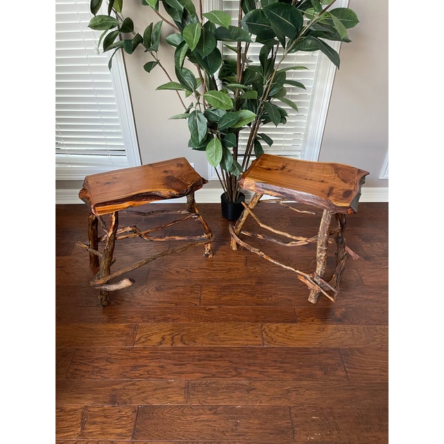Custom-made Live Edge Cedar Slab Side Tables Gorgeous cedar, solid wood planks on live edge feet. Never used and very...