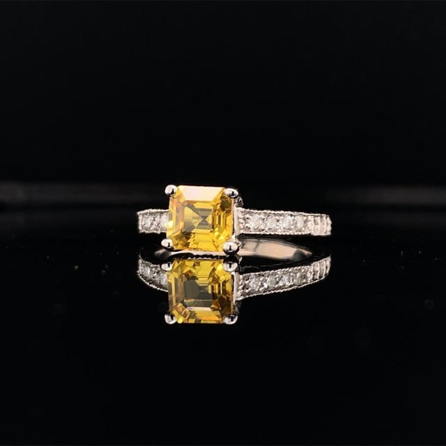 Diamond Yellow Sapphire Ring 14k Gold 1.66 Tcw Women Certified, Size 6.5 For Sale - Image 9 of 11
