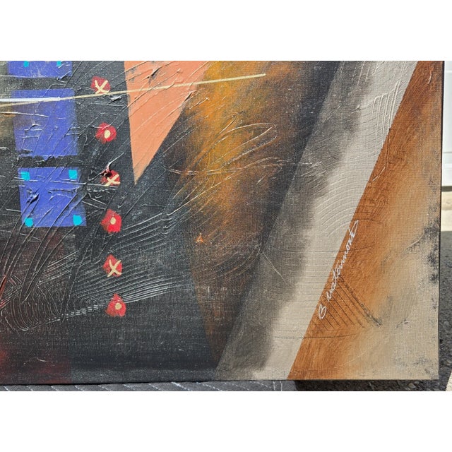 Signed Bustamonte Original 50" Abstract Painting on Canvas For Sale - Image 4 of 17