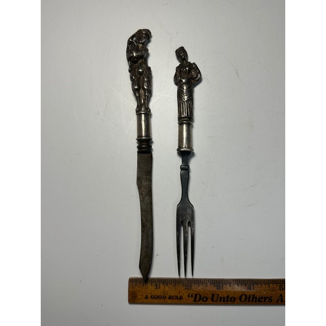 17th Century Dutch Solid Silver Figural Knife & Fork Set For Sale - Image 10 of 10