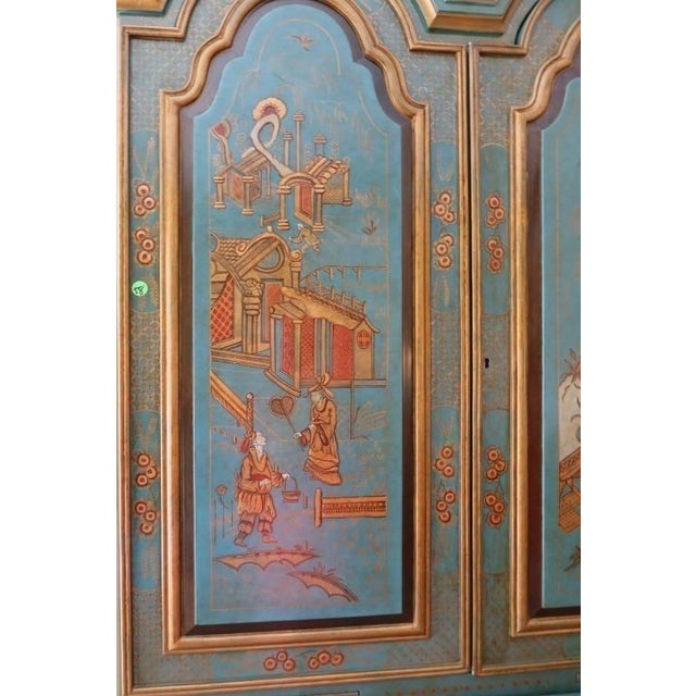 Asian Turquoise/Blue Maitland Smith Vintage Japanese Secretary Desk For Sale - Image 3 of 13