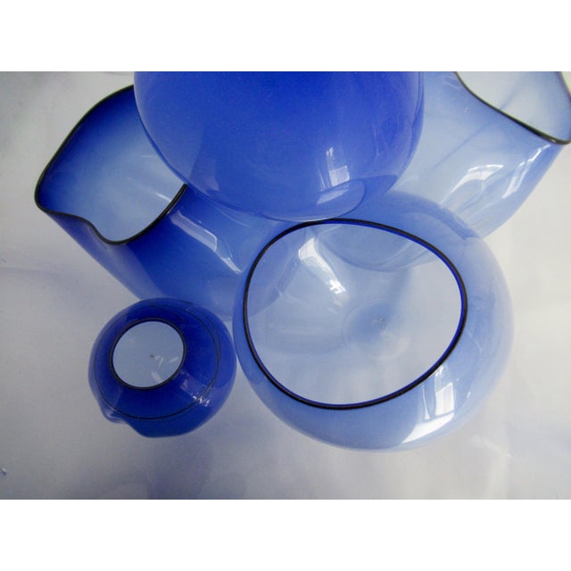 Chihuly Large Standing Hand-Blown Glass "Macchia,"Basket Set Vessel, in Cobalt Blue, 7-Piece Ensemble Set For Sale - Image 15 of 18