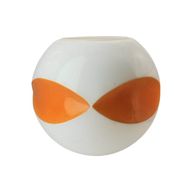 Mid Century Modern Space Age Orange and White Italian Opaline Glass Globular Lampshade 1970s This opaline light shade was...