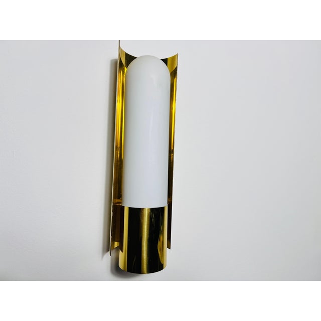Pair of Brass and Opaline Glass Wall Lamps by Glashütte Limburg, 1960s For Sale - Image 10 of 12