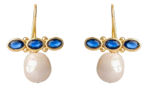 Royal Sapphire Pearl Drop Earrings, A Pair