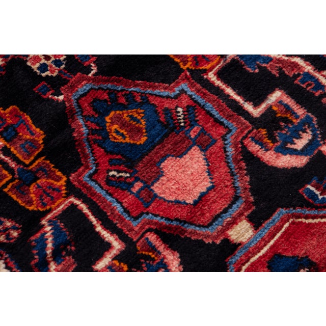 Vintage Handmade Persian Navy Blue Medallion Wool Rug 6'3" X 9'4" For Sale - Image 10 of 11