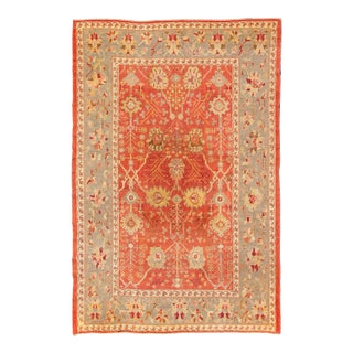 Antique Turkish Oushak Rug With All-Over Design on Orange Red Field and Gray Border For Sale