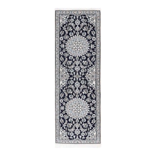 Pasargad DC Navy Blue Fine Hand Knotted Persian Silk & Wool Nain Rug For Sale