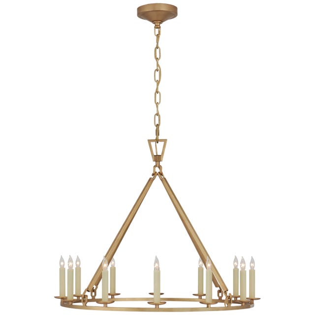 Chapman & Myers for Visual Comfort Signature Darlana Medium Single Ring Chandelier in Antique-Burnished Brass For Sale