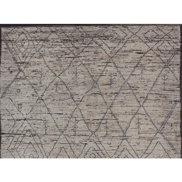 Cream Modern Moroccan Rug by Keivan Woven Arts in Cream and Blue For Sale - Image 8 of 11
