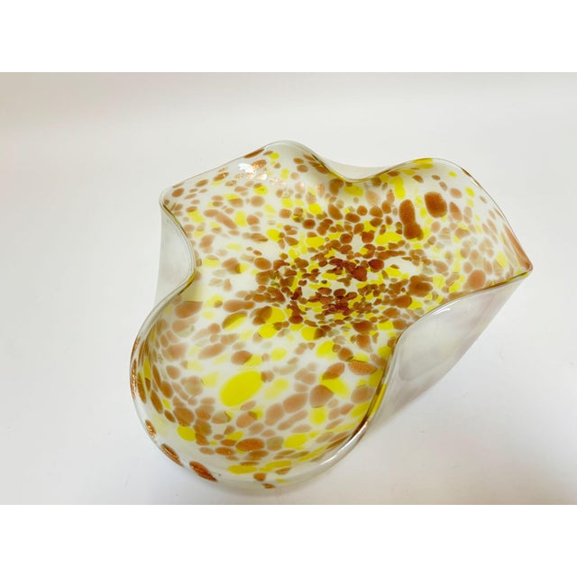 White Large Murano Gold Aventurine Art Glass Bowl Flower Form Italy 1950s For Sale - Image 8 of 14