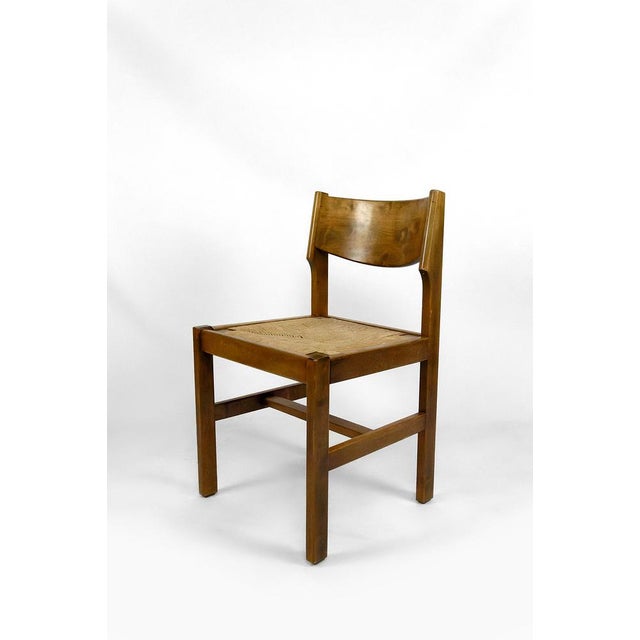 Brutalist Elm Chairs with Straw Seats from Maison Regain, 1960, Set of 6 For Sale - Image 11 of 16
