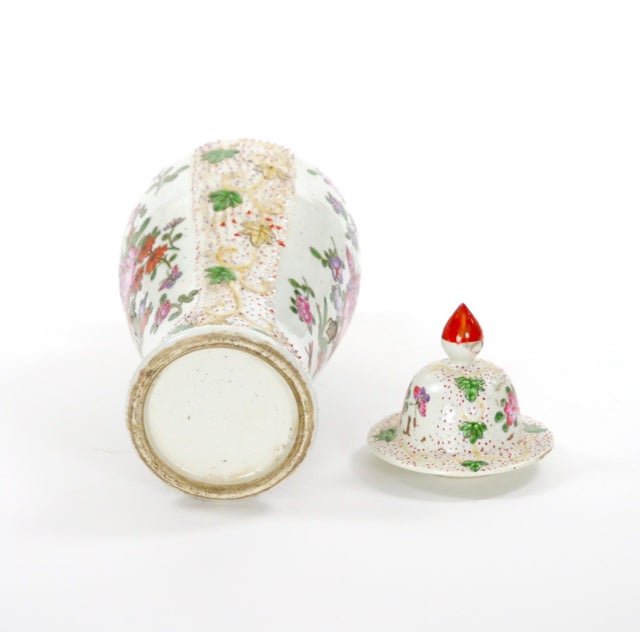 19th Century Continental Style Hand Decorated Floral Details Covered Urn For Sale - Image 9 of 11