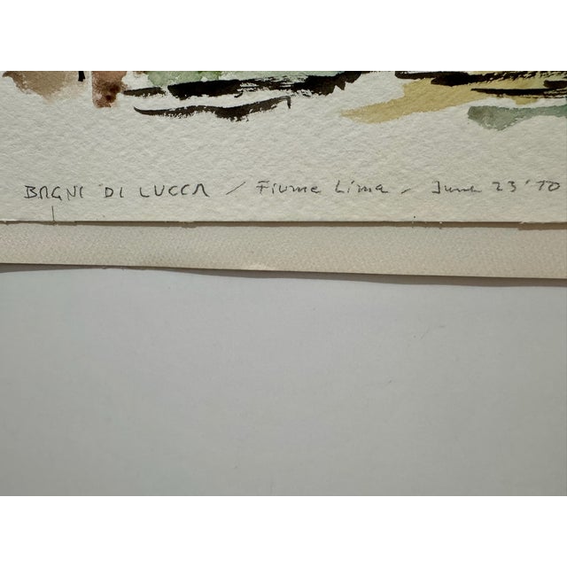 Henry Emil Salloch Original Watercolor on Paper Bagni Di Lucca, Fiume Lima. Italy. 1970. For Sale - Image 4 of 7