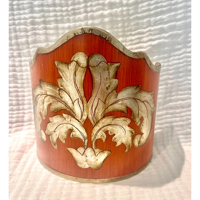 Baroque Baroque Red and Silver Floral Leaf Half Lamp Shades - a Pair For Sale - Image 3 of 6
