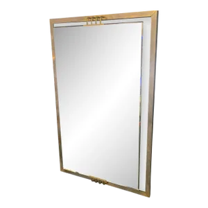 1980s Modernist Chrome & Brass Accent Mirror in the Manner of Karl Springer