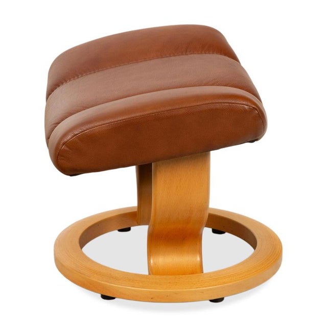 Brown Cognac Leather Consul Reclining Armchair with Footstool by Stressless For Sale - Image 15 of 17
